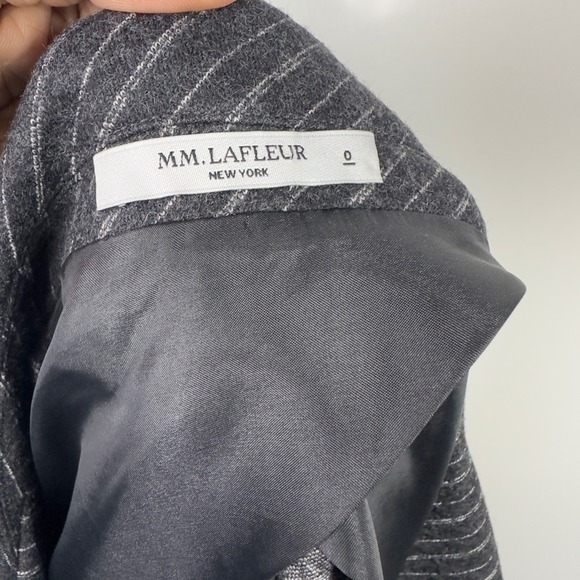 MM.LaFleur Blazer Women 0 Gray Wool Blend Pinstripe Open Front Career Minimalist - Picture 6 of 9